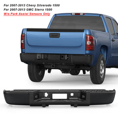 Black Steel Rear Bumper For 2007-2013 Chevy Silverado/GMC Sierra 1500 w/o Park Sensor Holes