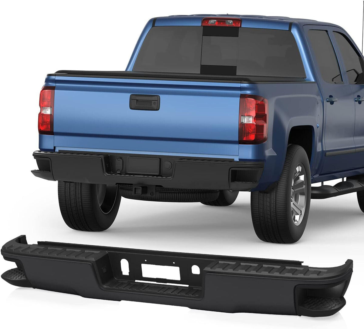Orev Chevy Rear Black Steel Rear Bumper For 2014-2018 Chevy Silverado GMC Sierra 1500 ...