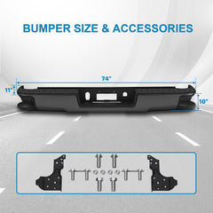 Black Steel Rear Bumper For 2014-2018 Chevy Silverado GMC Sierra 1500 w/o Sensor Holes