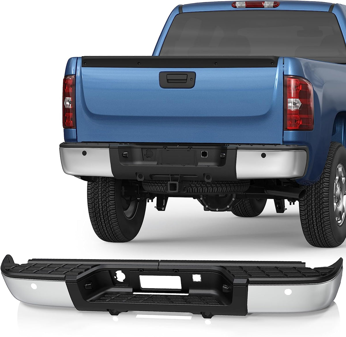 Chrome Steel Rear Bumper For 2007-2013 Chevy Silverado GMC Sierra 1500 w/ Parking Sensors