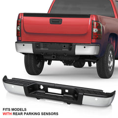 Chrome Steel Rear Bumper For 2007-2013 Chevy Silverado GMC Sierra 1500 w/ Parking Sensors