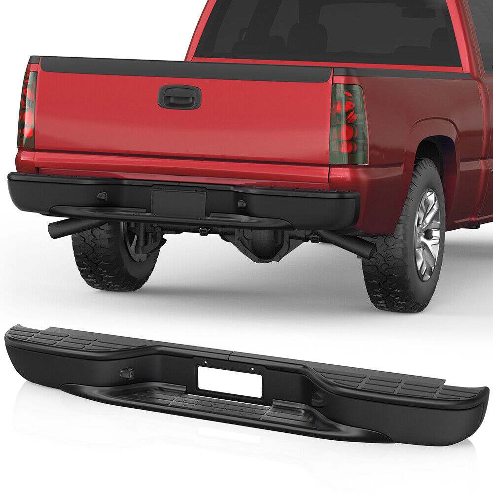 Black Rear Bumper For 1999-2007 Chevy Silverado GMC Sierra 1500 without Parking Sensor Holes