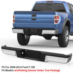 Chrome Steel Rear Bumper Assembly For 2009-2014 Ford F150 w/o Parking Sensor Holes