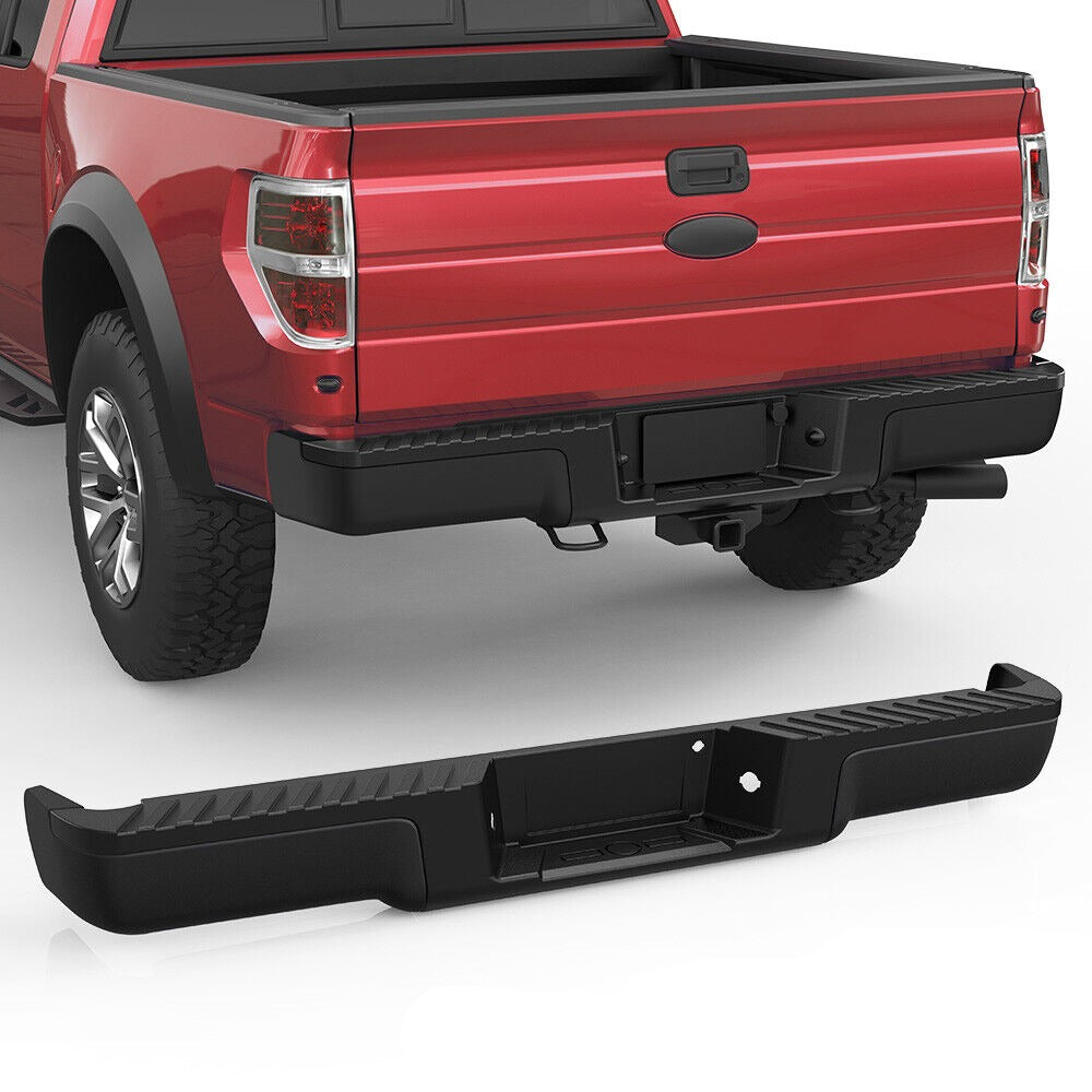 Black Rear Bumper Assembly For 2009-2014 Ford F150 w/o Parking Sensor Holes Tow Hook Holes