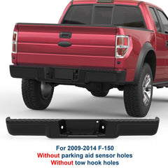 Black Rear Bumper Assembly For 2009-2014 Ford F150 w/o Parking Sensor Holes Tow Hook Holes