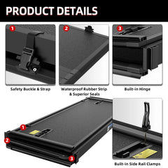 6.5FT FRP Hard Tri-Fold Truck Tonneau Cover For 2007-2013 Chevy Silverado GMC Sierra 1500/ 2500HD/ 3500HD Truck Bed, On Top Style