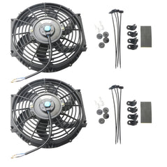 10" Universal Slim Fan Push Pull Electric Radiator Cooling 12V Mount Kit (Set of 2)