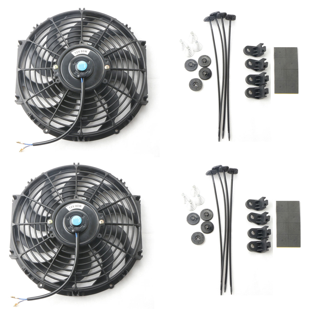 12" Universal Slim Fan Pull/Push Electric Radiator Cooling 12V w/ Mount Kit (Set of 2)