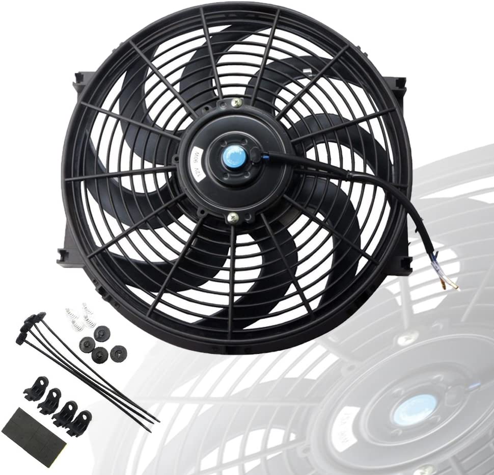 14" Black Universal Slim Pull/Push Racing Electric Radiator Engine Cooling Fan 12V + Mounting Kit