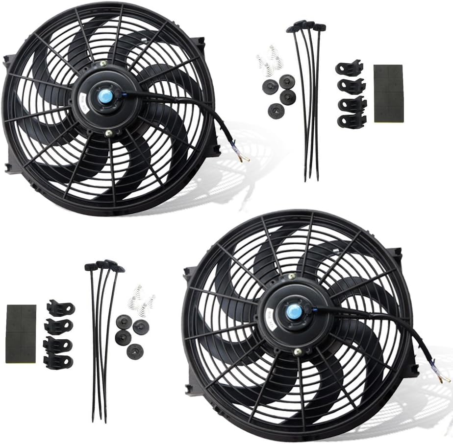 14" Black Universal Slim Fan Push/Pull Electric Radiator Cooling 12V Mount Kit (Set of 2)