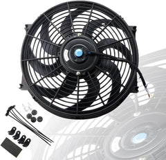 14" Black Universal Slim Fan Push/Pull Electric Radiator Cooling 12V Mount Kit (Set of 2)