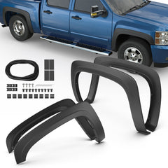 Front & Rear Black Wheel Fender Flares For 2007-2013 Chevy Silverado 1500 2500HD 3500HD (Set of 4)