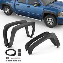 Front & Rear Black Wheel Fender Flares For 2007-2013 Chevy Silverado 1500 2500HD 3500HD (Set of 4)