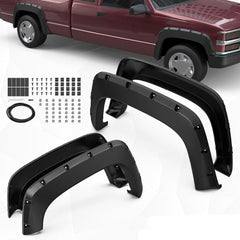 Front & Rear Black Wheel Fender Flares For 1988-1998 Chevy GMC C/K 1500 1992-1999 Suburban Yukon (Set of 4)