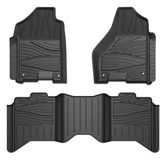 Black Rubber Floor Mats Liners For 2019-2022 Ram 1500 Classic 2010-2018 Ram 2500 3500 Crew Cab (Set of 2)