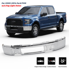 Chrome Front Bumper Face Bar For 2009-2014 Ford F150 w/o Fog Light Hole