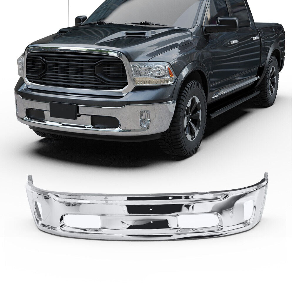 Chrome Steel Front Lower Bumper For 2013-2018 Ram 1500 w/ Two-piece Bumper Type w/ Fog Light Holes 68160853AB