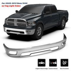 Chrome Steel Front Upper Bumper Face Bar For 2009-2012 Dodge Ram 1500 W/ Fog Light Holes