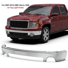 Chrome Steel Front Bumper For 2007-2013 GMC Sierra 1500 w/ Fog Light Holes