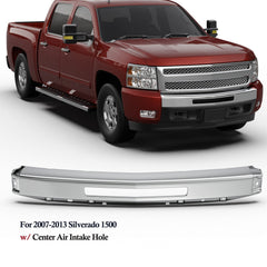 Chrome Steel Front Bumper Face Bar For 2007-2013 Chevy Silverado 1500 2007-2010 2500/3500 w/ Center Air Intake Hole