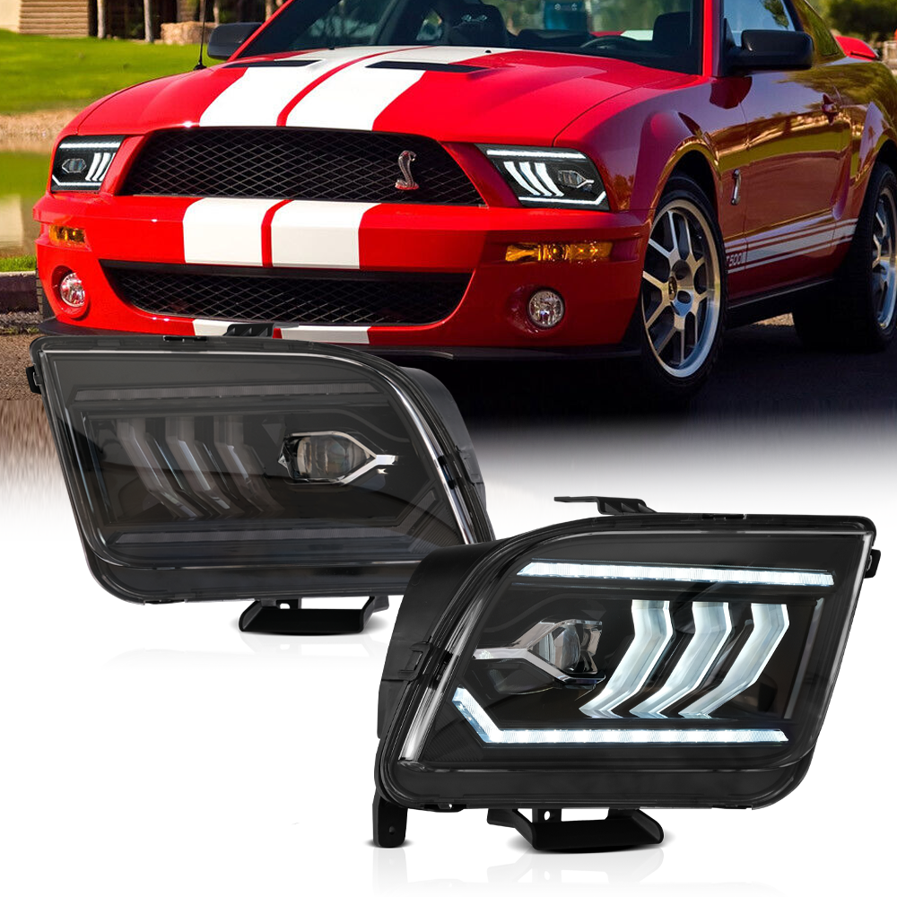 LED Projector Headlights Assembly For 2005-2009 Ford Mustang w/ Dynamic Light