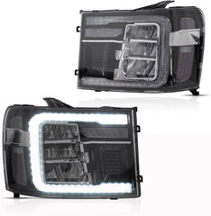 Black Housing Full LED Reflector Headlights w/ Dynamic DRL For 2007-2013 GMC Sierra 1500 SLE 2pcs
