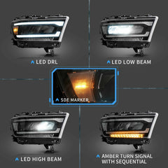 NEW Pair LH & RH LED Projector Headlights For 2019 2020 2021 Dodge Ram 1500