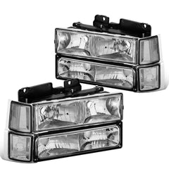 Chrome Housing Headlights Assembly w/ Bumper Light For 1994-2000 Chevy C/K 1500/2500/3500