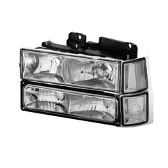 Chrome Housing Headlights Assembly w/ Bumper Light For 1994-2000 Chevy C/K 1500/2500/3500