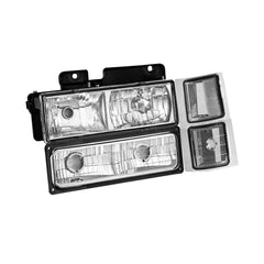 Chrome Housing Headlights Assembly w/ Bumper Light For 1994-2000 Chevy C/K 1500/2500/3500