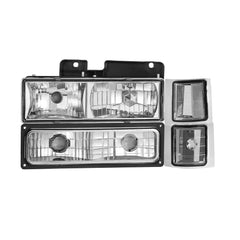 Chrome Housing Headlights Assembly w/ Bumper Light For 1994-2000 Chevy C/K 1500/2500/3500