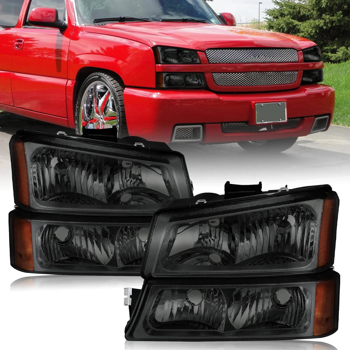 Black Headlights Bumper Light Amber Corner For 2003-2006 Chevrolet Silverado 1500