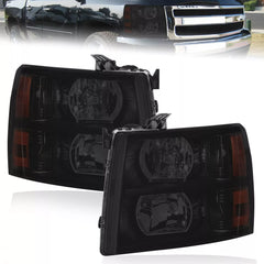 Black Housing OEM Style Headlight Assembly For 2007-2013 Chevy Silverado 1500 2500 3500 With Smoke Lens/Amber Corner