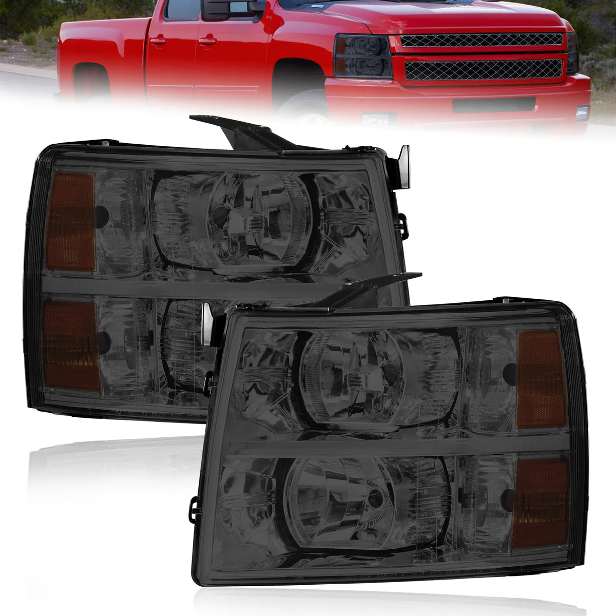 Smoke Headlights Amber Reflector For 2007-2013 Chevy Silverado 1500 2007-2014 Silverado 2500 3500