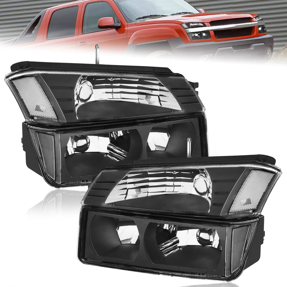 Black Housing Clear Lens Headlights Assembly For 2002-2006 Chevy Avalanche w/Body Cladding