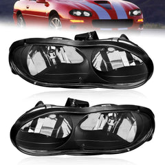 Black Housing Headlights Assembly Front Lamps For 1998-2002 Chevrolet Camaro