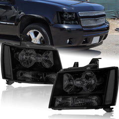 Black Housing Clear Reflector Headlights For 2007-2014 Chevy Tahoe Avalanche Suburban 2pcs