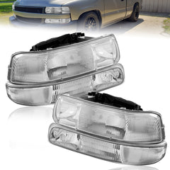 Chrome Housing Clear Lens Headlights Assembly For 1999-2002 Chevy Silverado 2000-2006 Suburban 1500 2500