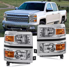 Chrome Headlights Assembly For 2014-2015 Chevy Silverado 1500