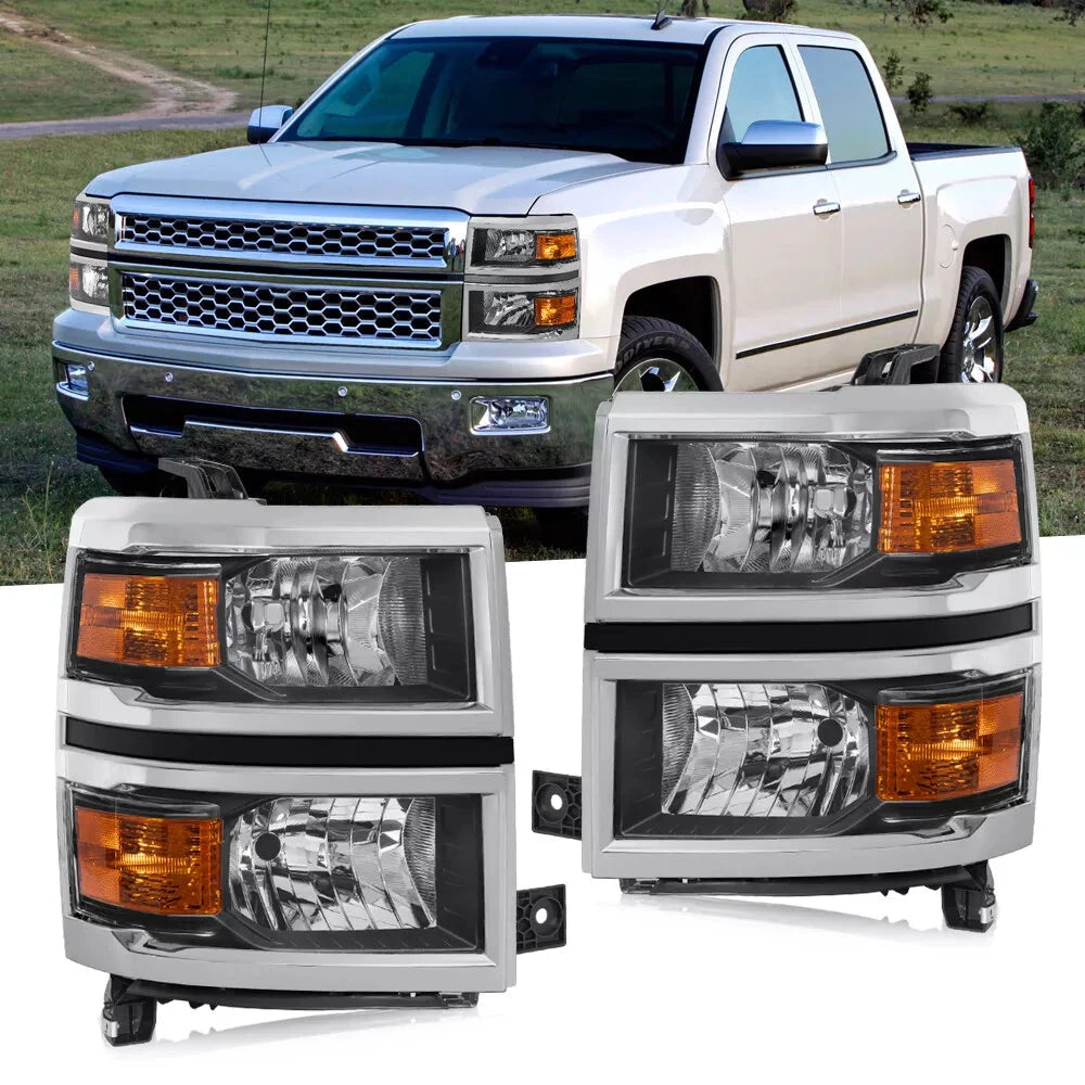 Chrome Trim Headlights For 2014-2015 Chevy Silverado 1500 Pickup