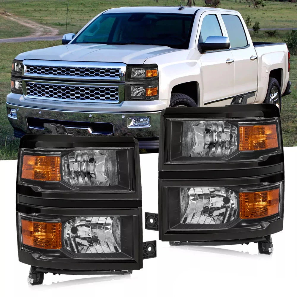 Black Headlights Assembly For 2014-2015 Chevy Silverado 1500