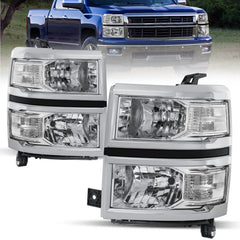 Chrome Headlights Assembly For 2014-2015 Chevy Silverado 1500 LH+RH