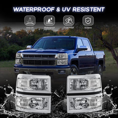 Chrome Headlights Assembly For 2014-2015 Chevy Silverado 1500 LH+RH