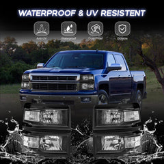 Black Headlights Assembly Front Lamps For 2014-2015 Chevy Silverado 1500 LH+RH
