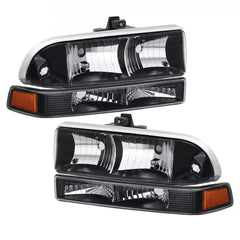 Black Headlights Amber Corner w/ Bumper Lights For 1998-2004 Chevy S10 Blazer