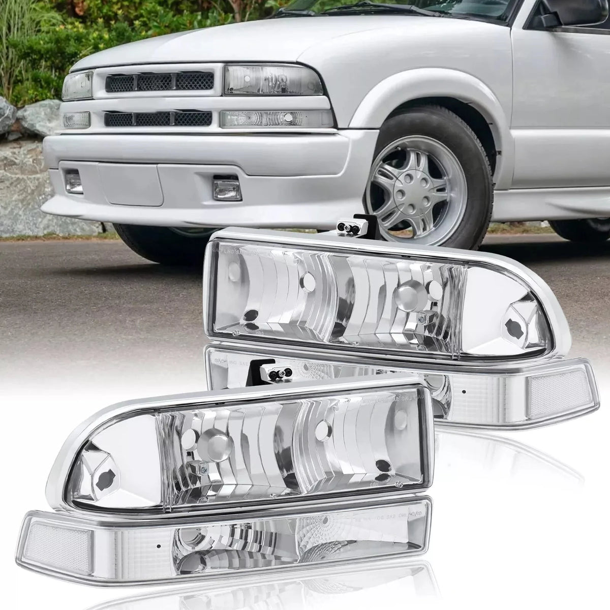 Chrome Headlights Clear Corner Bumper Lights For 1998-2004 Chevy S10 Pickup Blazer