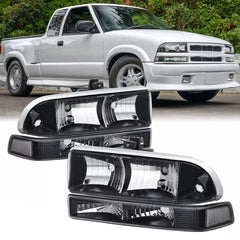 Black Headlights Clear Corner Bumper Lights Assembly For 1998-2004 Chevy S10 Blazer