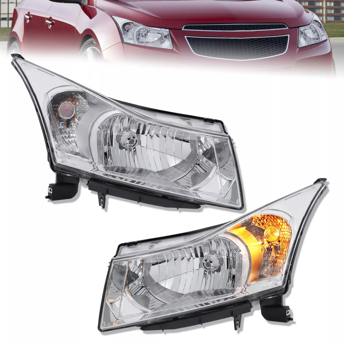 Chrome Housing Clear Lens Headlights Assembly For 2011-2015 Chevy Cruze Sedan 4-Door