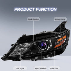 Halogen Projector Black Headlights Assembly For 2014-2020 Chevy Impala 4-Door Sedan LH+RH