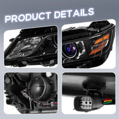Halogen Projector Black Headlights Assembly For 2014-2020 Chevy Impala 4-Door Sedan LH+RH